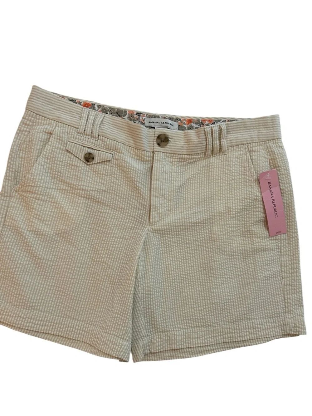 Banana Republic Cream and yellow Textured Seersucker Shorts 10 petite nwt